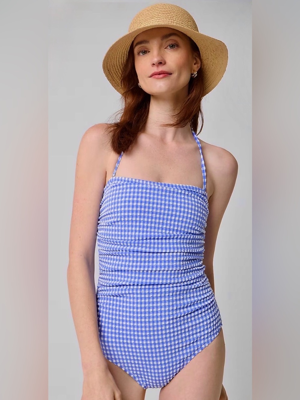 J. Crew Strapless seersucker one-piece swimsuit removable strap - Sz small - EU